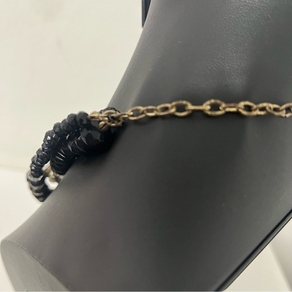 Vintage 3 Strand Necklace Gold Toned Smokey Rhinestones Clear & Black Beads - Picture 5 of 8